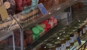 Macarons are in the middle of photo.